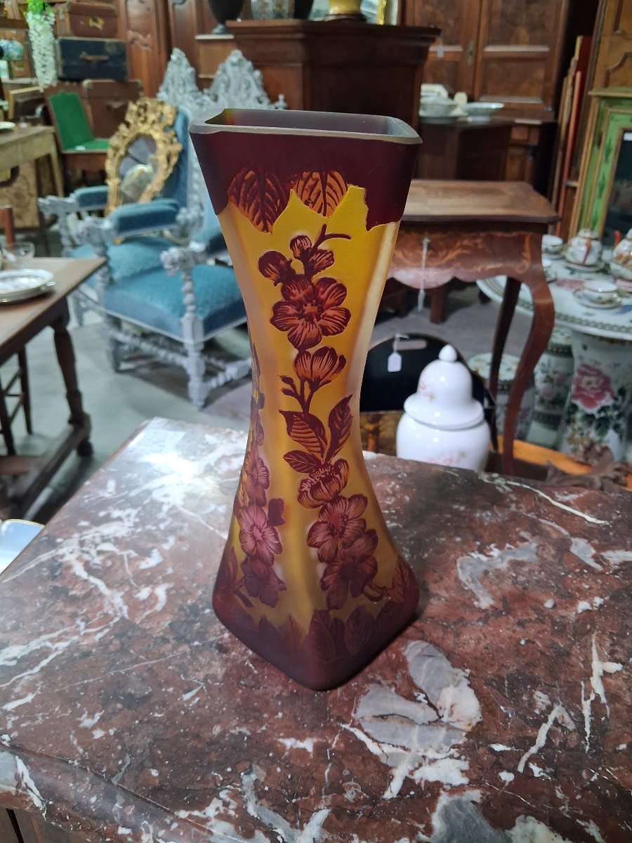 Grand Vase en Pâte de Verre – Style Art Nouveau – Décor Floral – Seconde Moitié du XXe Siècle -photo-2