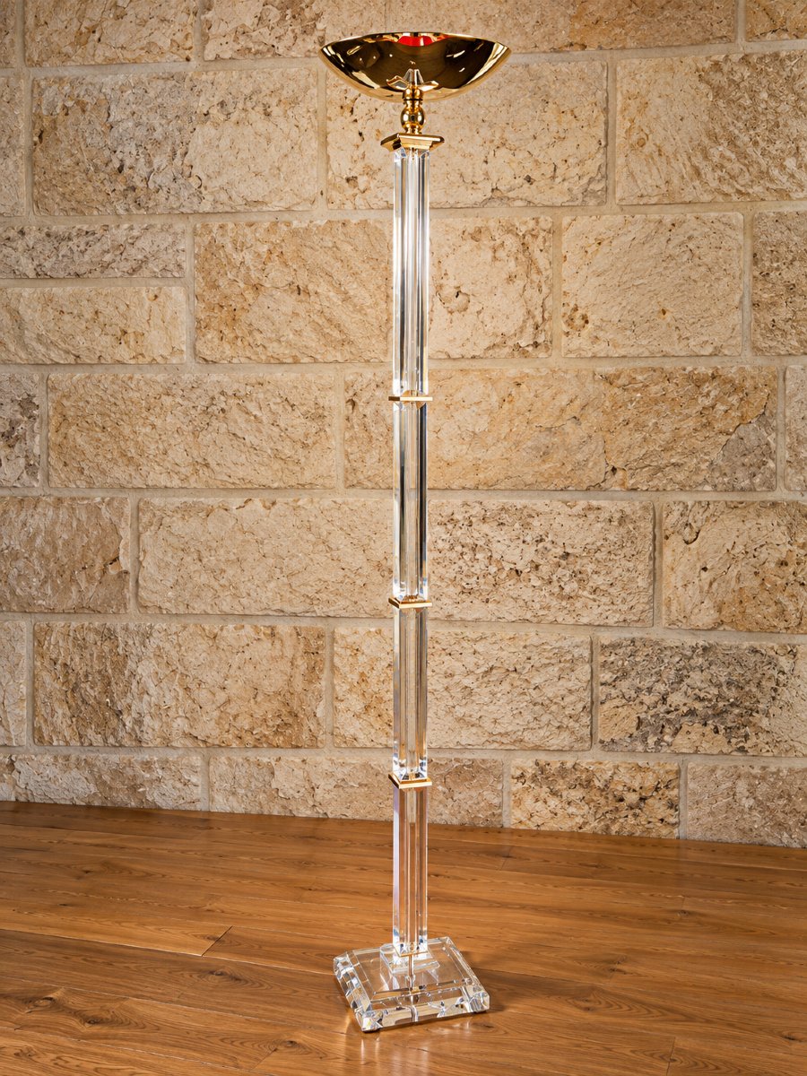 Grand lampadaire de luxe en lucite et laiton doré – Style Hollywood Regency – XXe siècle