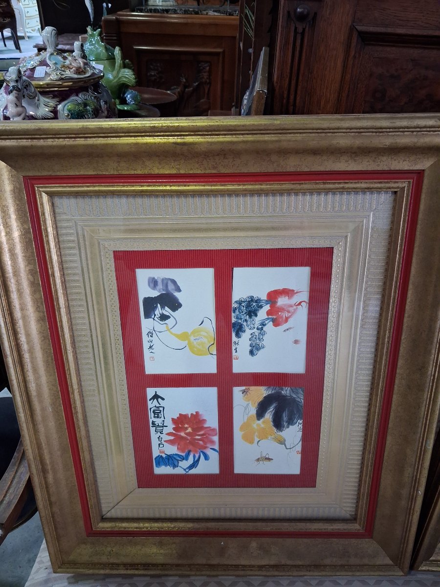 Paire de tableaux – huit compositions encres et aquarelles chinoises sur papier-photo-4
