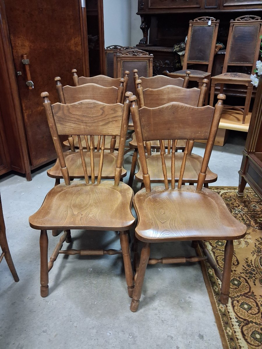 Série De 6 Chaises En Bois Massif – estampillées – Style Western – XXe Siècle-photo-4