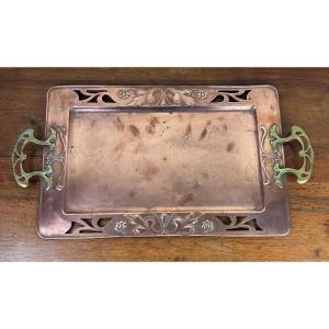 Large Tray In Copper And Gilt Bronze Art Nouveau Period Circa 1900 By Wmf
