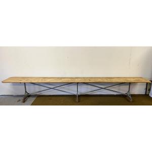 Monumental Bistro Or Guinguette Table In Wood And Iron / 448cm  