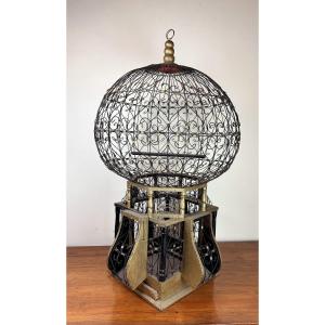 Vintage Hot Air Balloon Shaped Bird Cage In Wood And Iron 