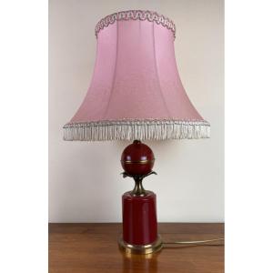 Art Deco Style Pineapple Lamp With A Burgundy Red Sphere 