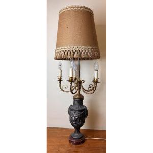 Très Importante Lampe époque Napoléon III En Antimoine, Bronze Et Marbre H 106cm