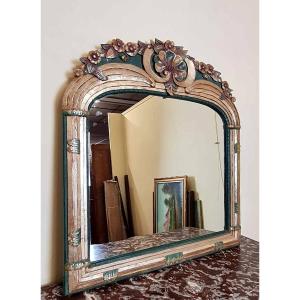 Miroir En Bois Sculpté Doré Et Polychrome