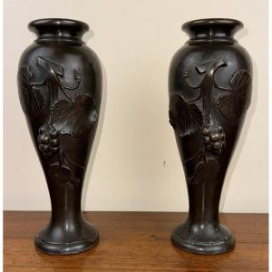 Pair Of Bronze Vases Art Nouveau Period 