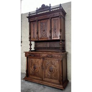 Important Renaissance Style Buffet In Carved Solid Walnut / H256cm