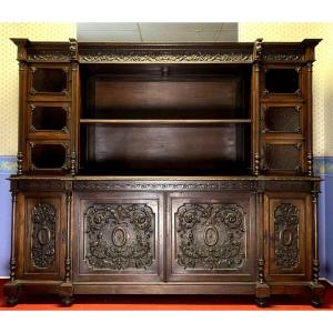 Important Renaissance Library In Solid Walnut 