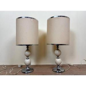  Pair Of Vintage Chevron Table Lamps 1970
