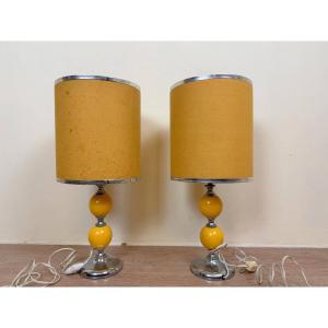  Pair Of Vintage Chevron Table Lamps 1970 (b)