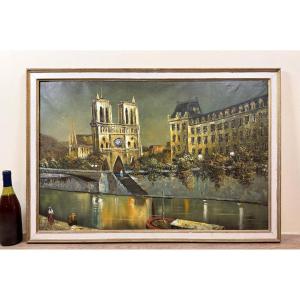Richard Kaiser: Oil On Canvas View Of Notre Dame