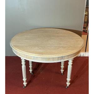 Grande Table Style Louis Philippe A Allonges En Chêne Cérusé Blanchi / L 265cm