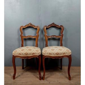 Pair Of Louis XV Chairs In Blond Walnut 