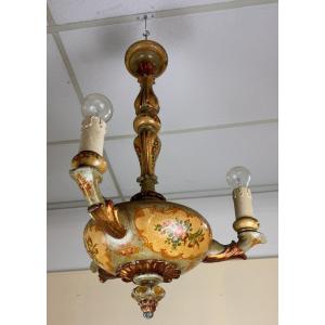 Venetian Chandelier In Painted, Lacquered And Gilded Wood