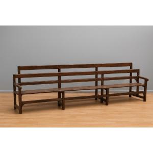 Grande Paire De Bancs A Bras Et A Dossier En Bois Massif 