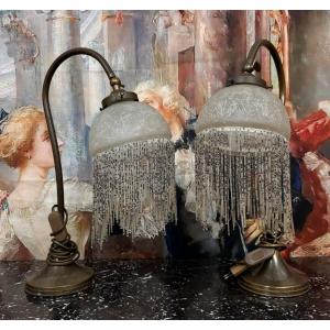 Paire De Lampes A Poser Vintage Style Art Nouveau