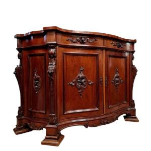 Napoleon III Period Curved Mahogany Sideboard 