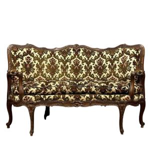 Rare Banquette d'angle / caqueteuse style Louis XV en bois sculpté 