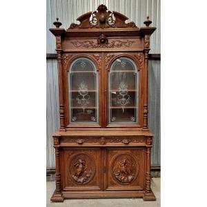 Very Important Renaissance Style Hunting Lodge Sideboard In Carved Solid Wood 