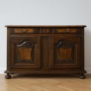 Louis XIII Period Burgundy Sideboard In Solid Oak And Walnut 