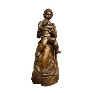 Ecole Française du XVIIème : très grande sculpture figurant une maternité / haut 120cm  