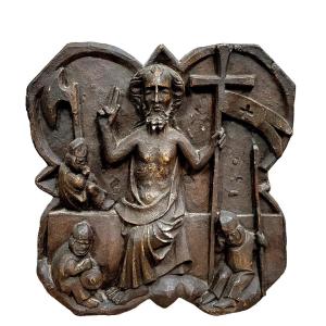 Panneau d'un retable de dévotion en plâtre patinés époque XVIII eme (N°3)  