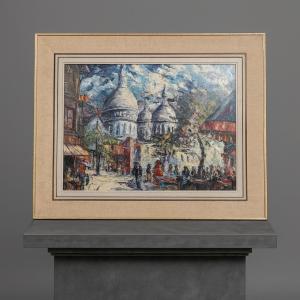 Henri Moreillon XXe / place du Tertre, Montmartre Paris : Tableau huile sur toile   