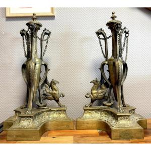 Paire De très grands Chenets de Chateau En Bronze doré époque Napoléon III
