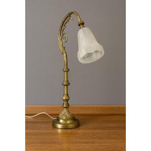 Degué : Grande lampe de bureau époque Napoléon III en bronze doré