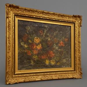 Oil On Canvas From The Napoleon III Period Depicting A Still Life With Flowers