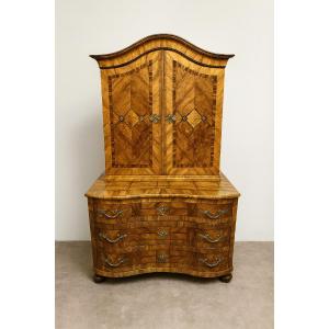 Curved Cabinet With Secret Compartments, Louis XIV Period, In 17th Century Marquetry