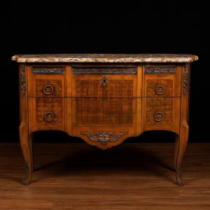 Louis XV-louis XVI Transition Period Chest Of Drawers Stamped In Marquetry