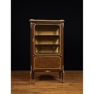 Louis XV Style Display Cabinet With Gallery In Mahogany And Gilded Bronze, 19th Century