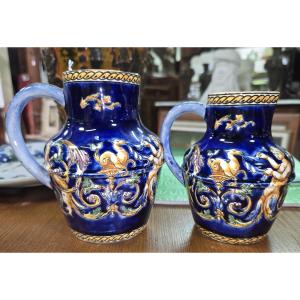 Gien Two Jugs With Renaissance Decorations