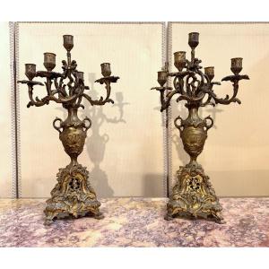 Important Pair Of Gilded Spelter Candlesticks