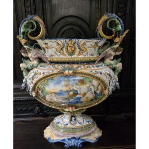 Antoine Montagnon / Nevers: Very Large Centerpiece In Glazed Ceramic 