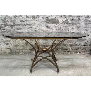 table de salle à manger en verre et laiton doré d'après andré arbus vers 1940