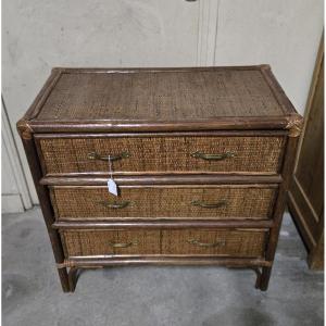 Commode en rotin et osier vintage années 70/80 
