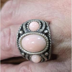 bague style Art Déco en argent et opale rose