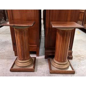 Pair Of Antique Columns In Solid Wood And Gilding