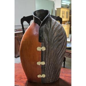 Designer Vase In Carved Wood 