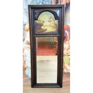 Grand trumeau en bois naturel avec peinture huile sur panneau