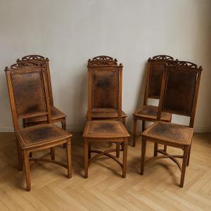 Set Of 6 Art Nouveau Chairs From The Nancy School Attributed To Gauthier Poinsignon