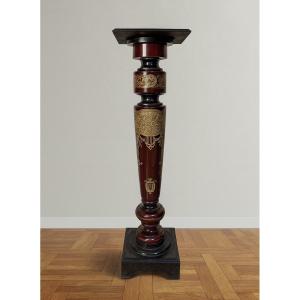 Art Nouveau Period Pedestal Column In Mahogany, Blackened Wood And Gilded Bronze
