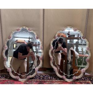 Pair Of Important Venetian Mirrors In Murano Glass