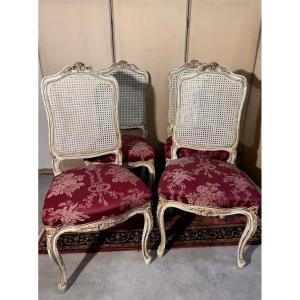 Série de quatre chaises Louis XV en bois laqué