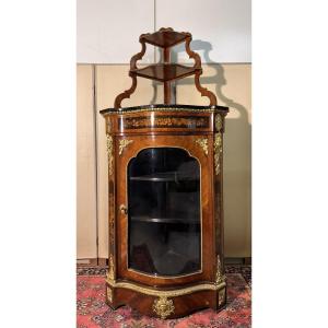 Louis XIV Style Curved Corner Cupboard In Rosewood And Marquetry