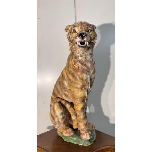 Très grand tigre en céramique émaillée époque Art Déco / haut 90 cm