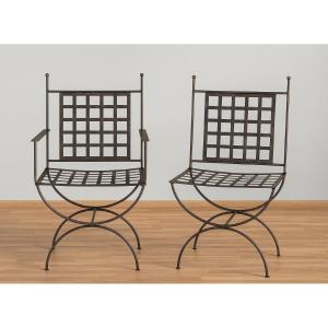 Pair Of Neoclassical Style Curule Armchairs In Woven Iron